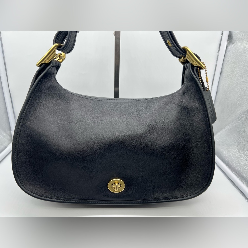 COACH VINTAGE 9338 Y2K Legacy Crescent Black Leather Shoulder Crossbody Hobo Bag - Picture 3 of 16